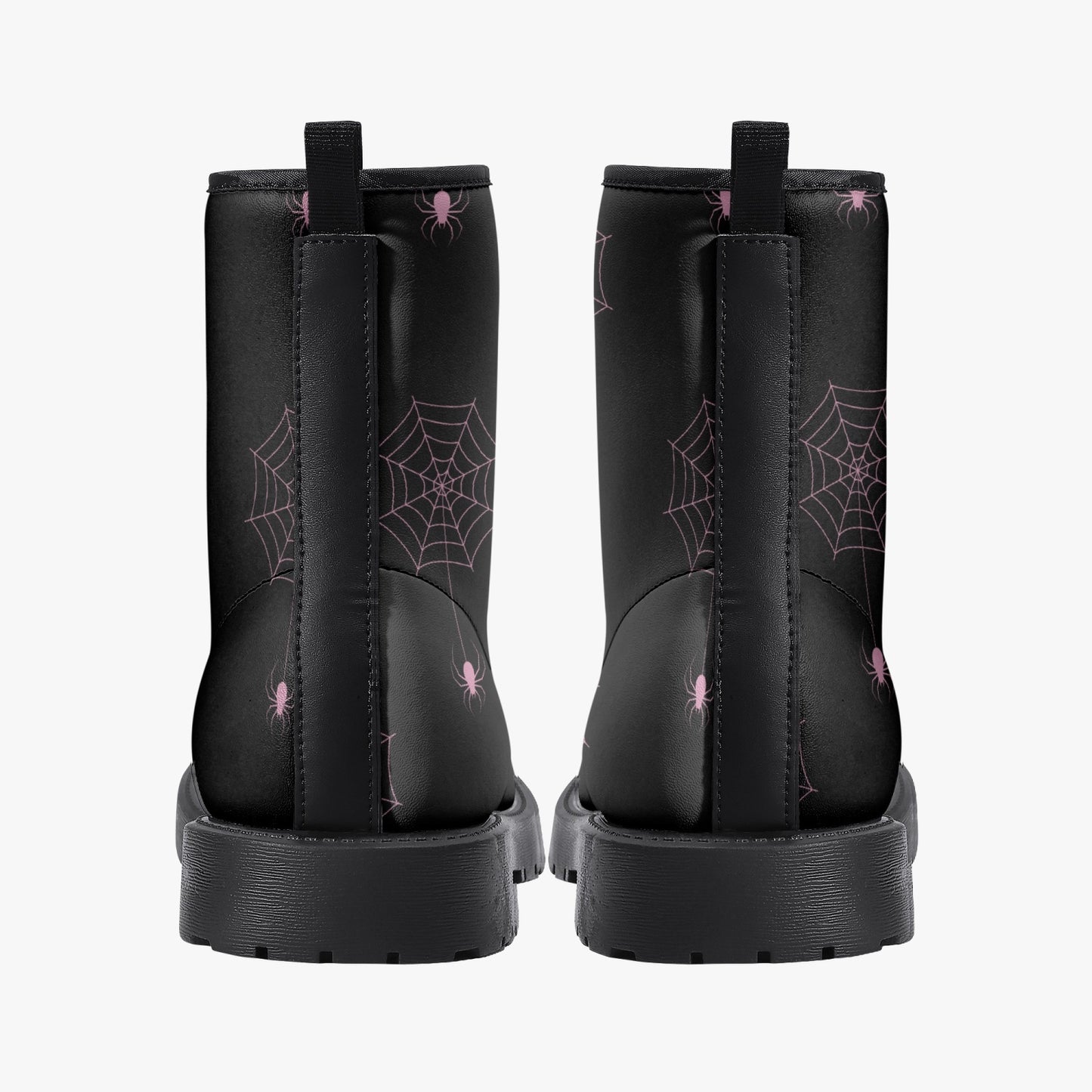 Women's Gothic Black and Pink Spiderwebs Combat Boots