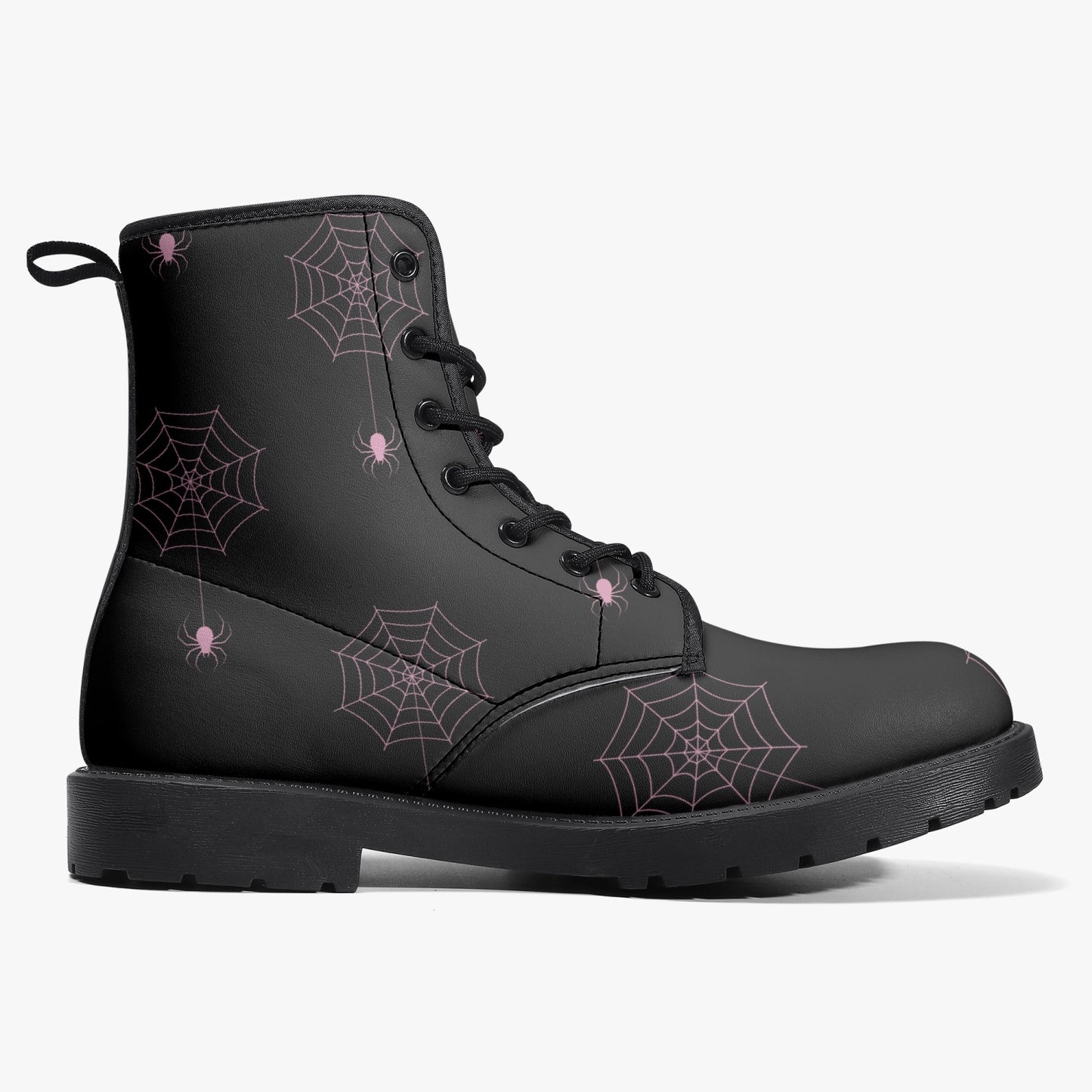 Women's Gothic Black and Pink Spiderwebs Combat Boots