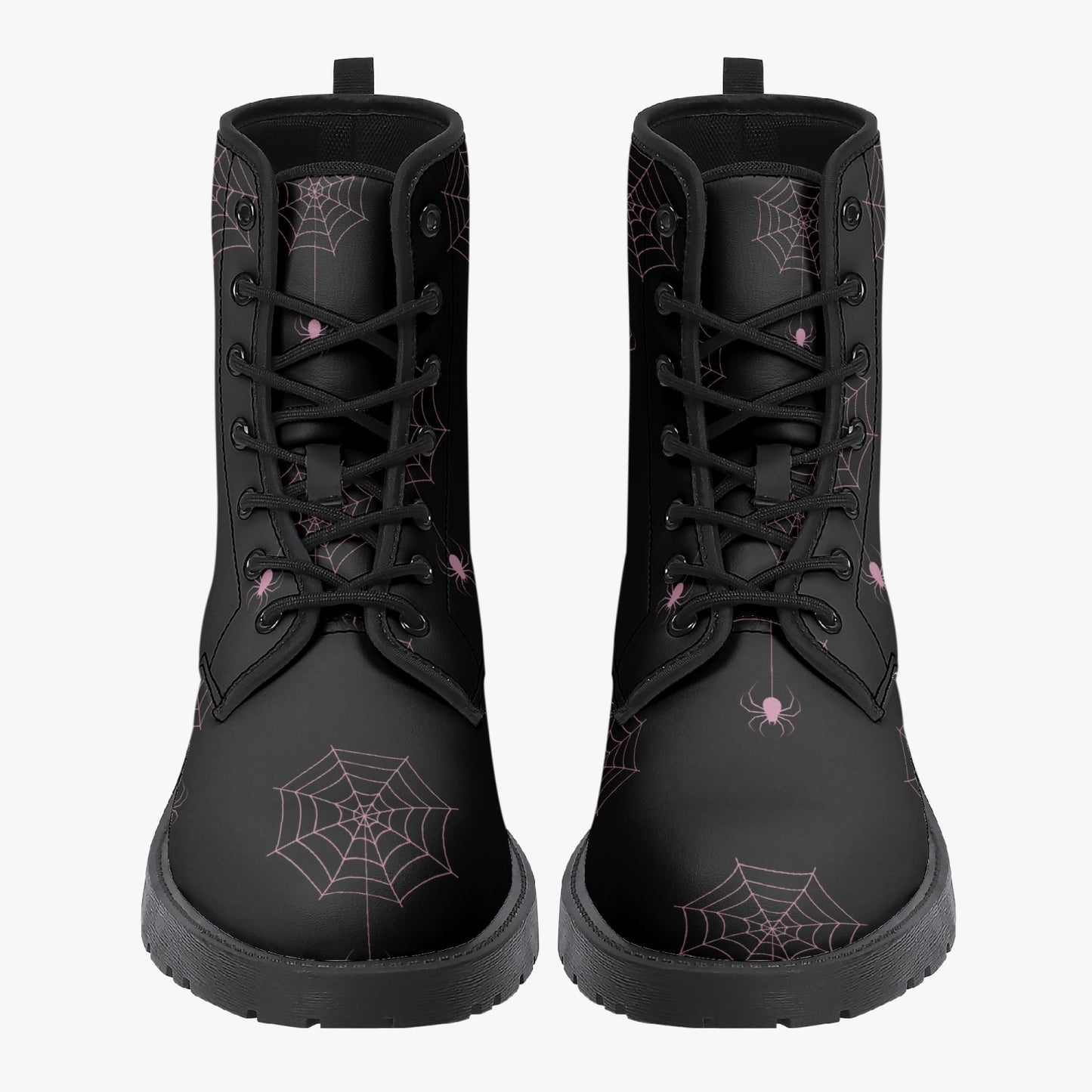 Women's Gothic Black and Pink Spiderwebs Combat Boots