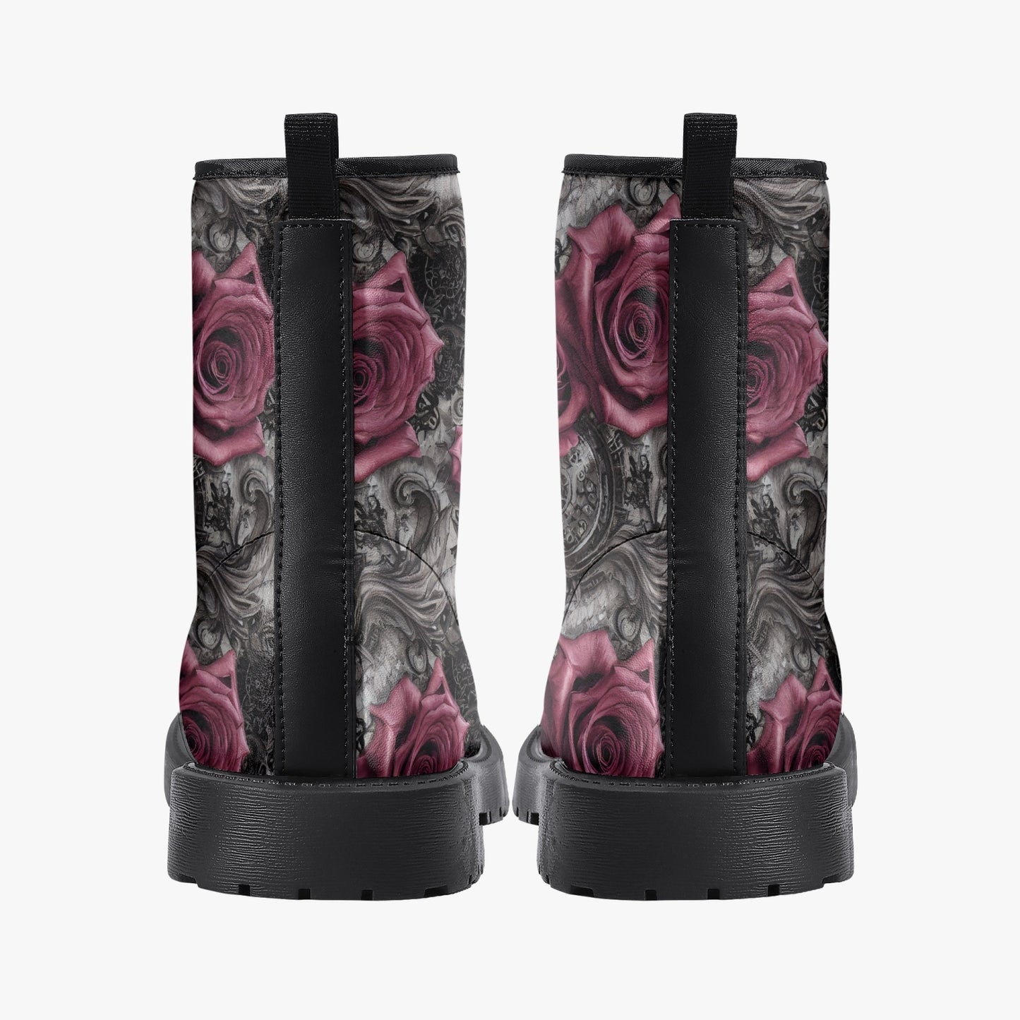 Women's Pink Roses and Steampunk Combat Boots