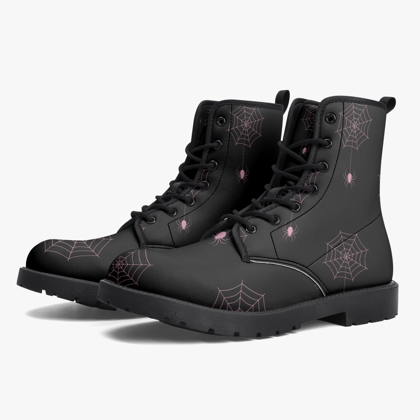 Women's Gothic Black and Pink Spiderwebs Combat Boots