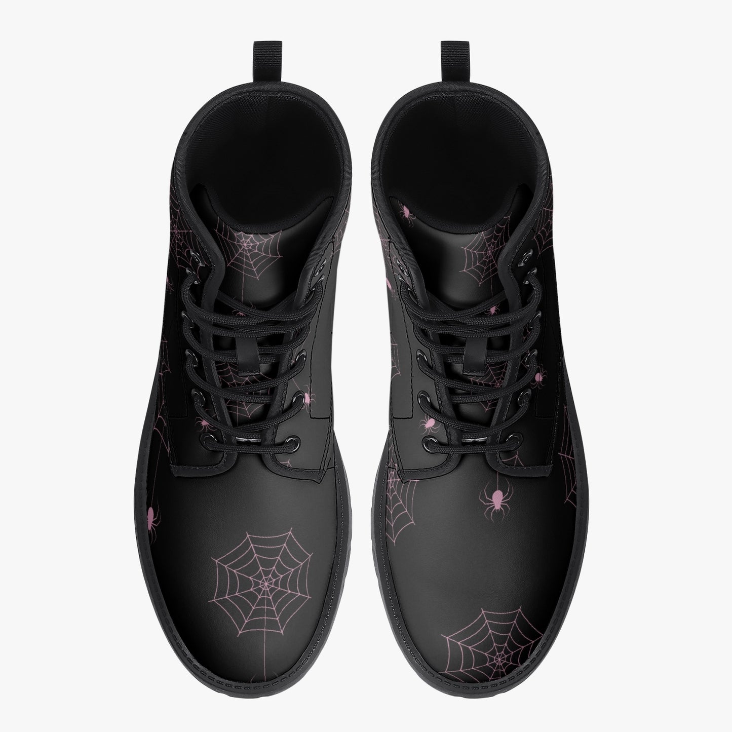 Women's Gothic Black and Pink Spiderwebs Combat Boots