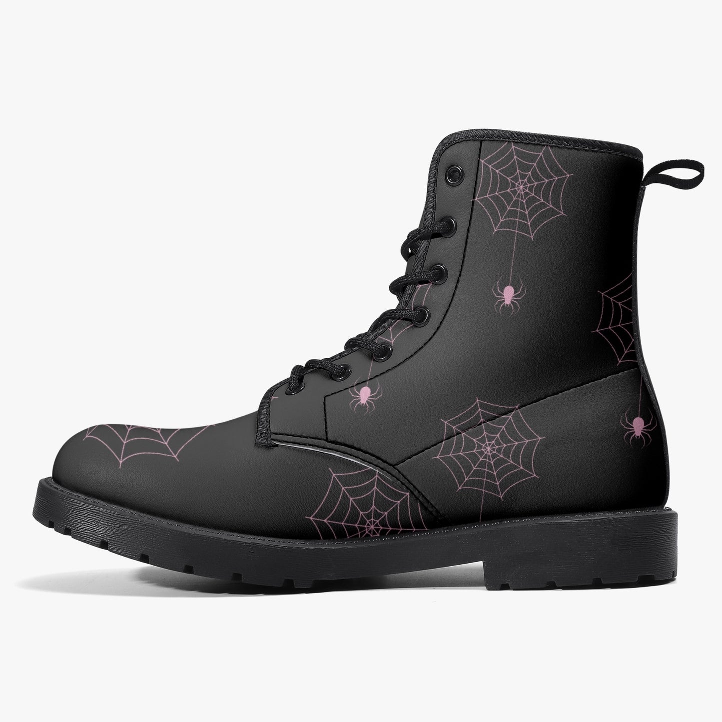 Women's Gothic Black and Pink Spiderwebs Combat Boots