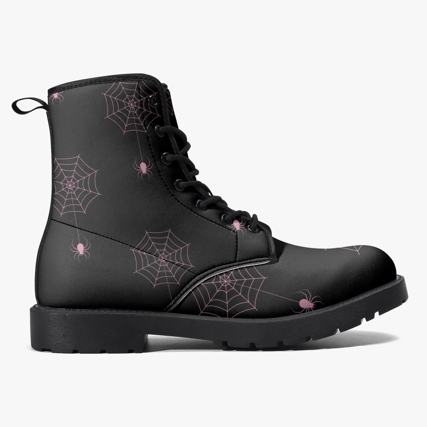 Women's Gothic Black and Pink Spiderwebs Combat Boots