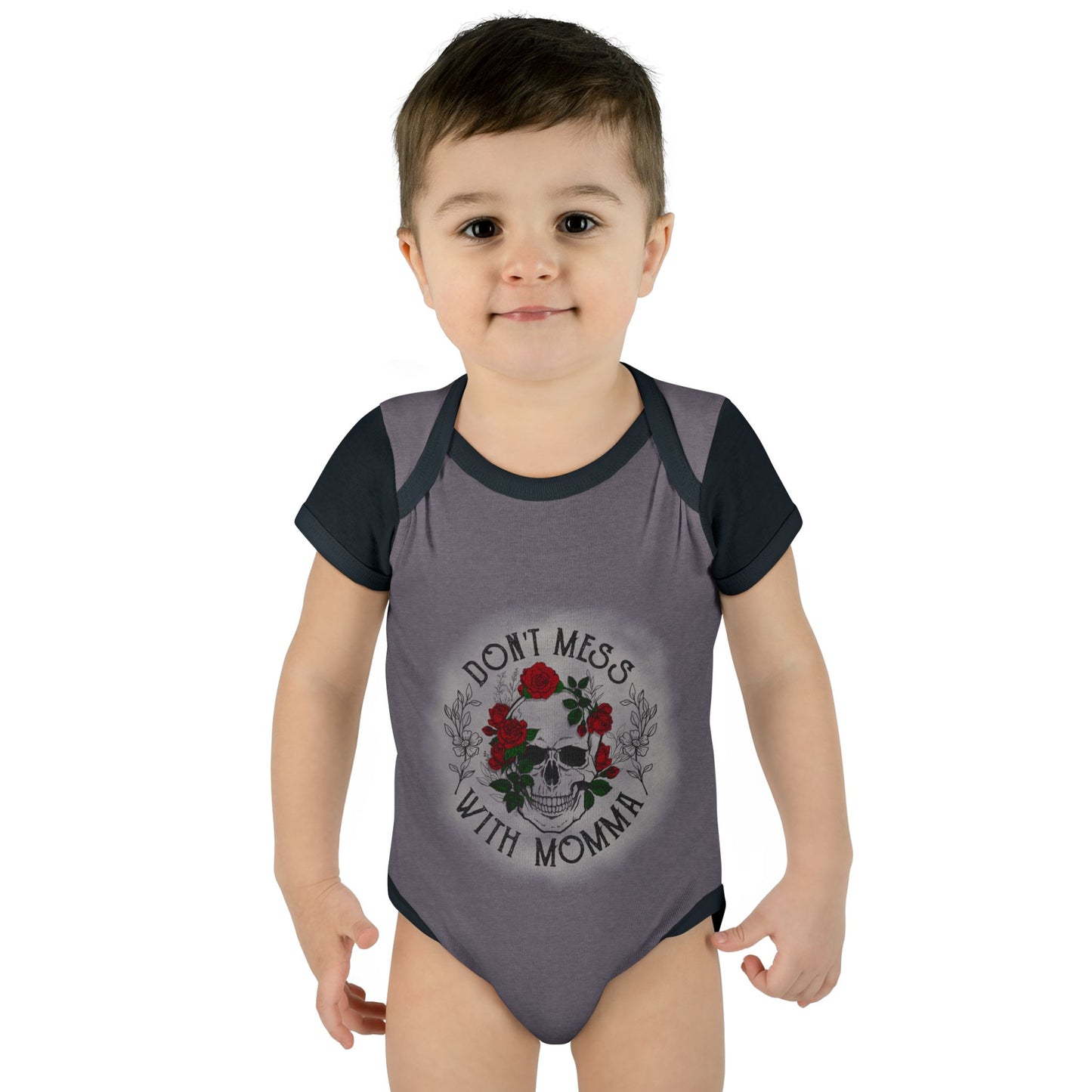 Goth Baby Bodysuit - Skull and Flowers Design - Don't Mess with Momma