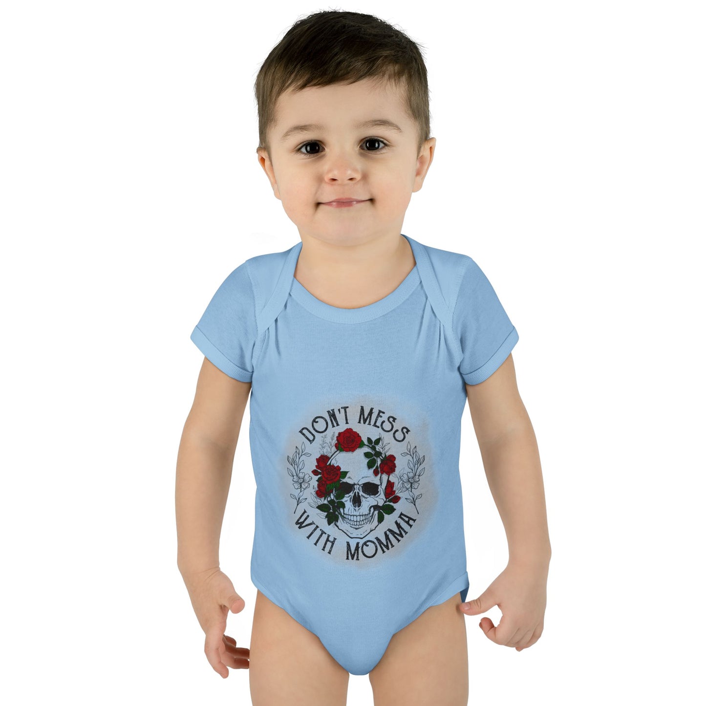 Goth Baby Bodysuit - Skull and Flowers Design - Don't Mess with Momma