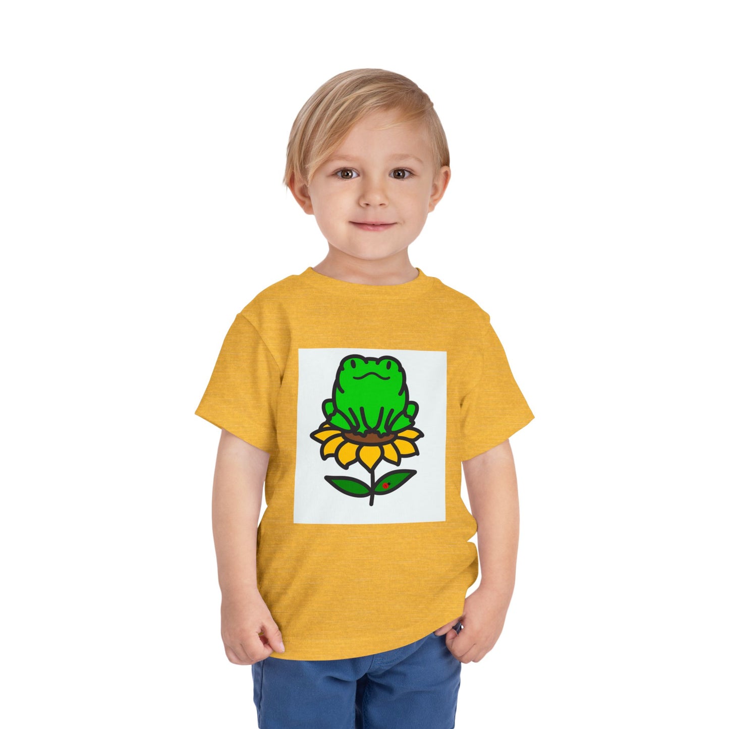 Toddler Tshirt Frog Sitting on Sunflower Short Sleeve Tee