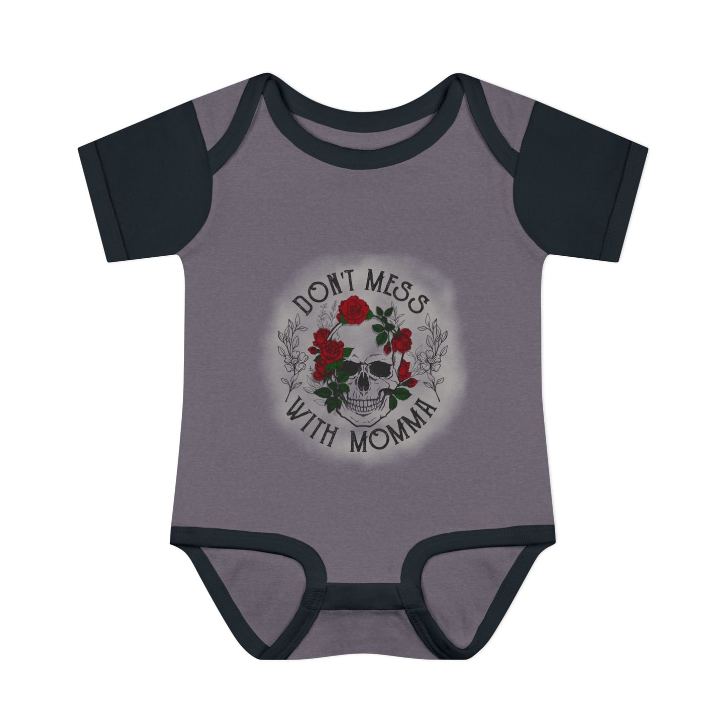 Goth Baby Bodysuit - Skull and Flowers Design - Don't Mess with Momma