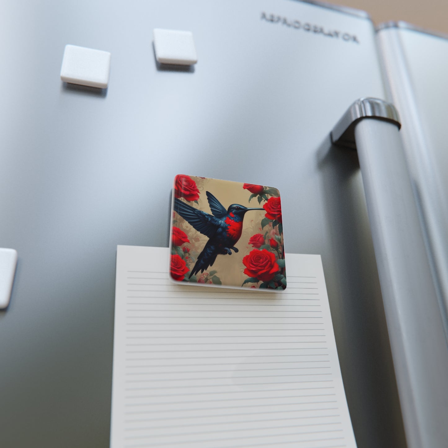 Square Hummingbird in Red Roses Magnet