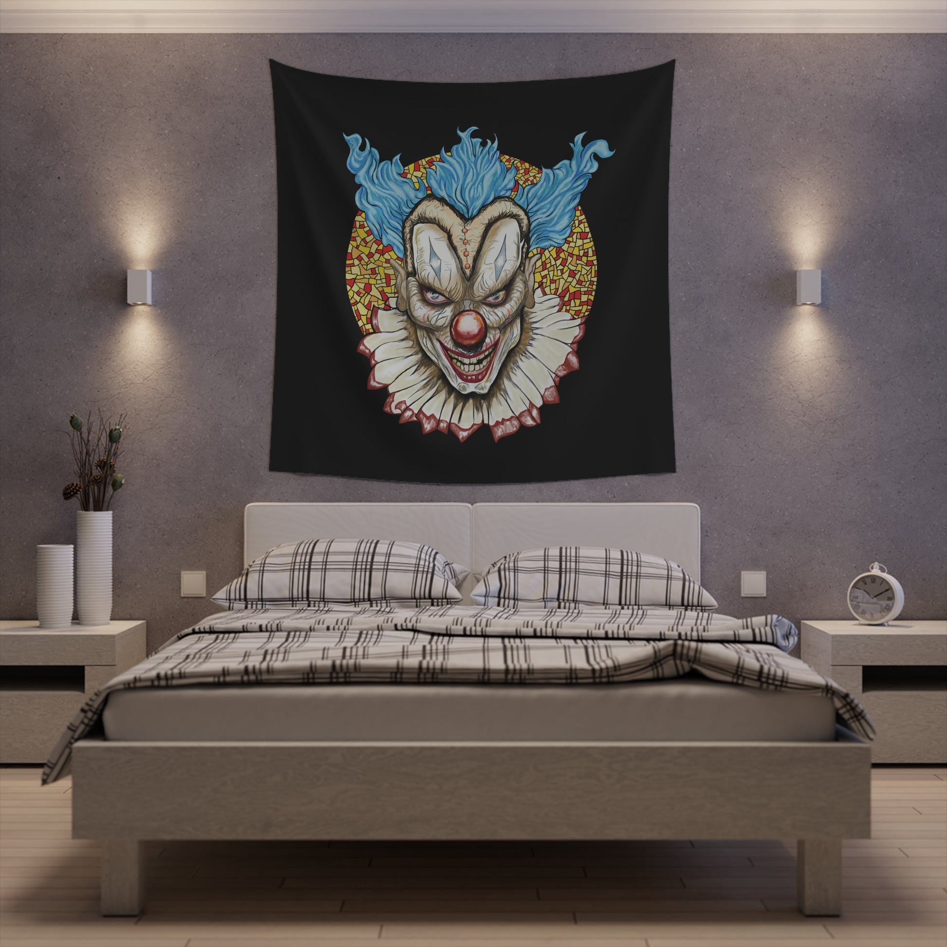 creepy horror clown wall tapestry gothic art