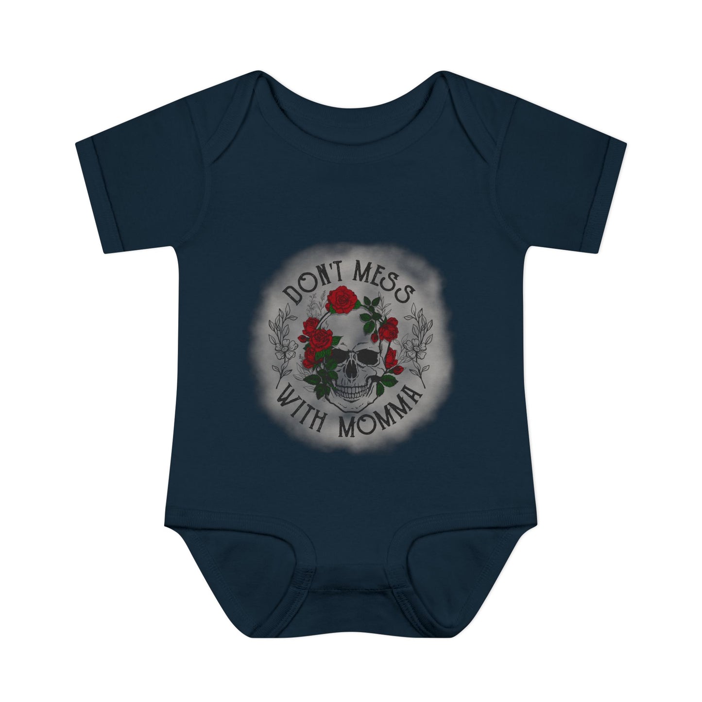 Goth Baby Bodysuit - Skull and Flowers Design - Don't Mess with Momma