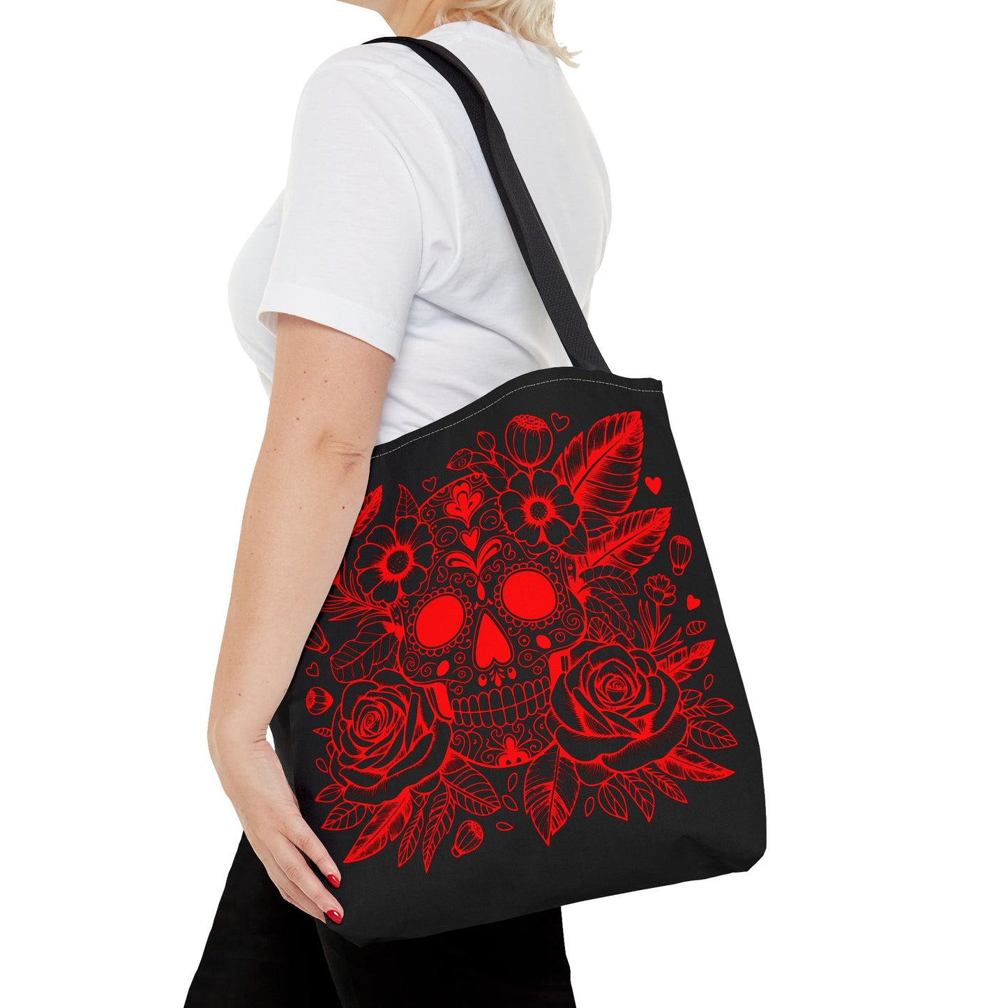 Red and Black Sugar Skull Tote Bag