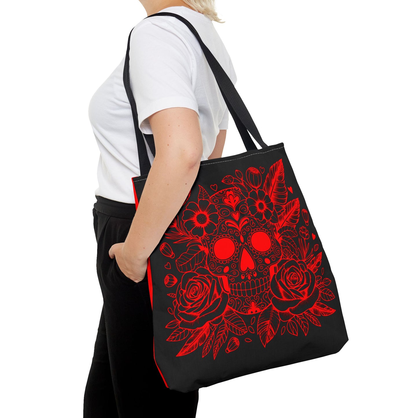 Red and Black Sugar Skull Tote Bag