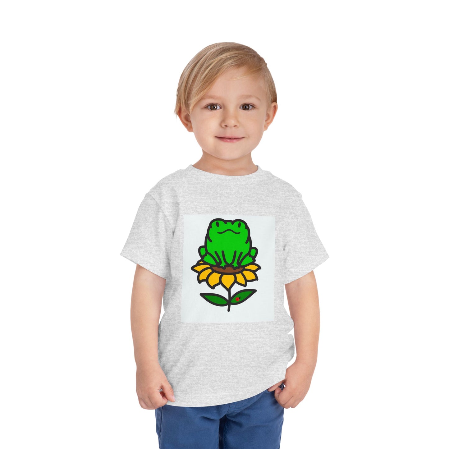 Toddler Tshirt Frog Sitting on Sunflower Short Sleeve Tee