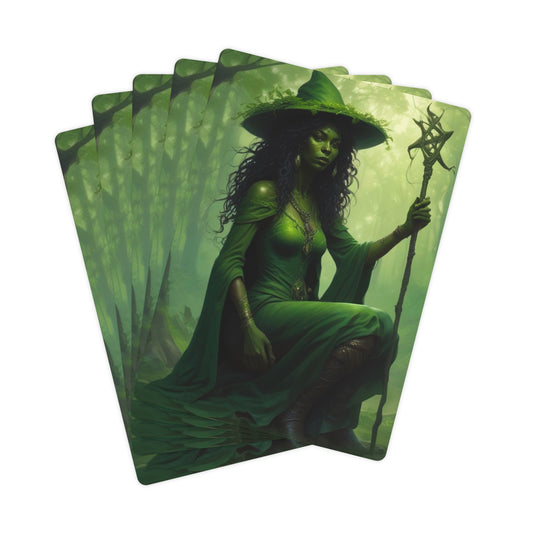 Customized Playing Cards - Beautiful Green Witch Design for Family and Friends Fun!