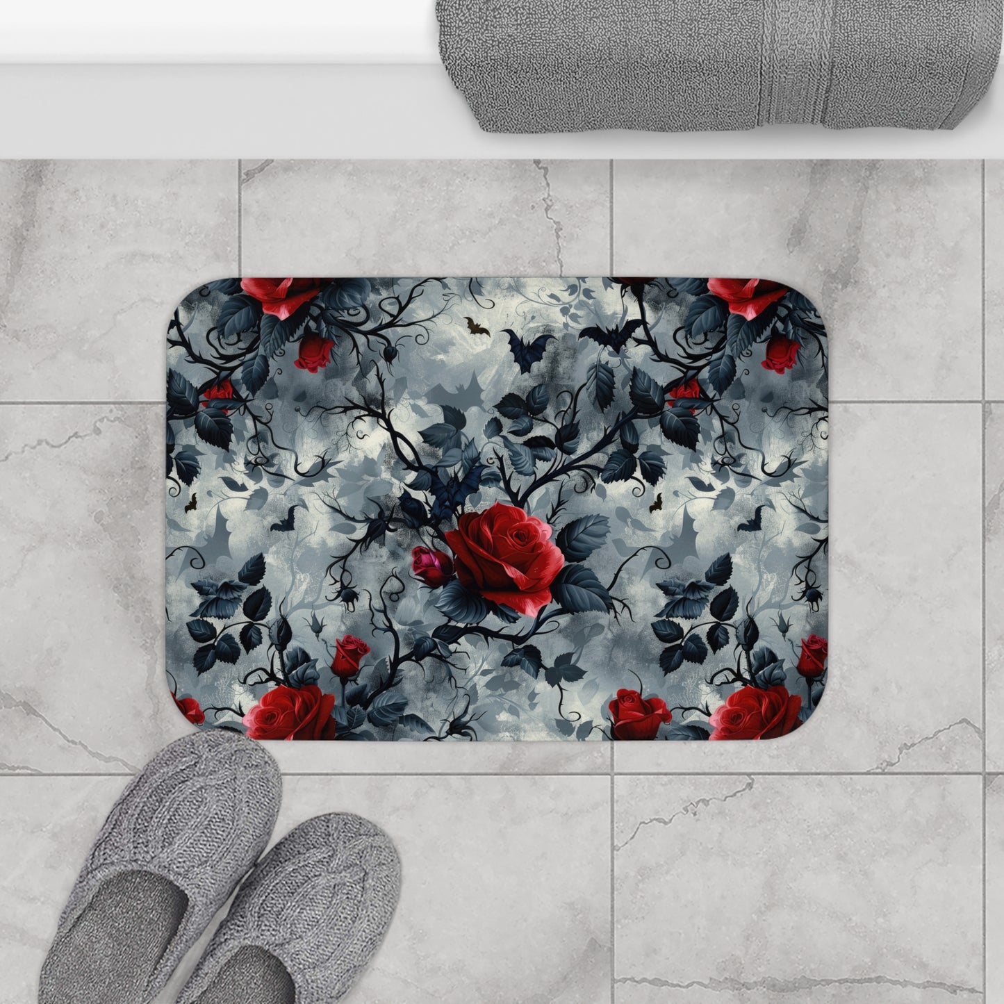 Roses, Bats, and Vines Bath Mat