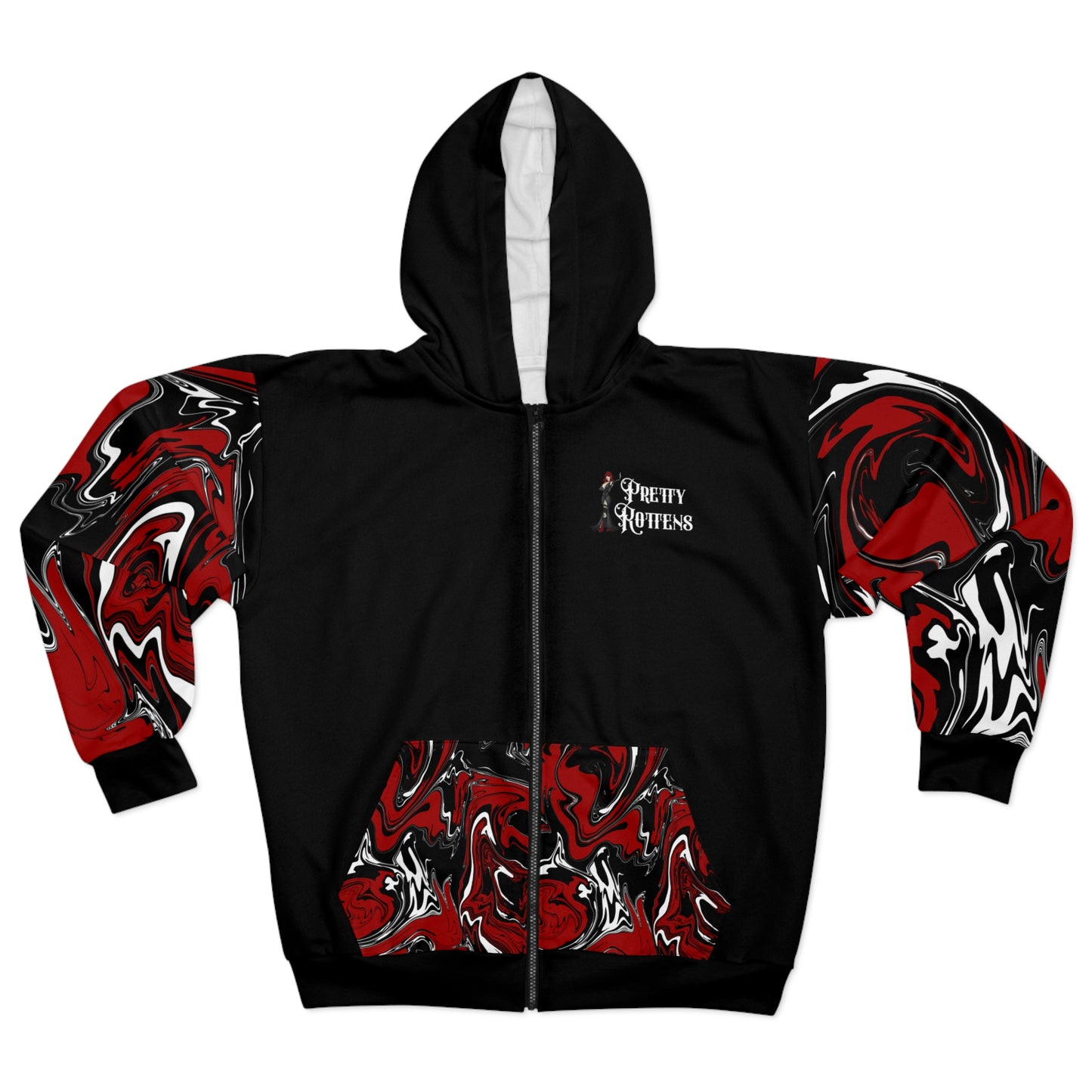 Unisex Gothic Red and Black Pretty Dead Zombie Zip-up Hoodie