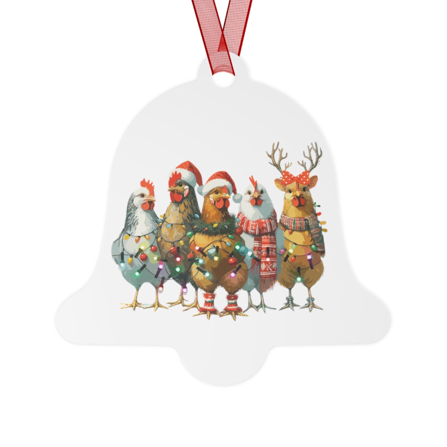 Metal Ornaments-Bell shaped with funny Christmas Chickens