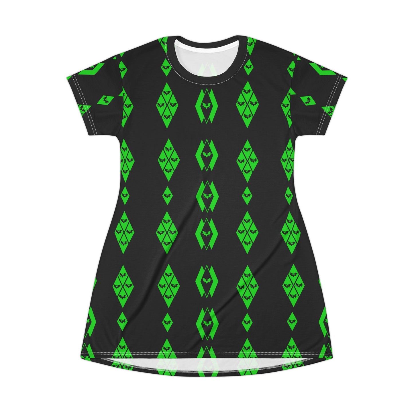 Mid Mod Bats T-Shirt Dress - Fun Quirky Goth Pattern AOP Custom Design