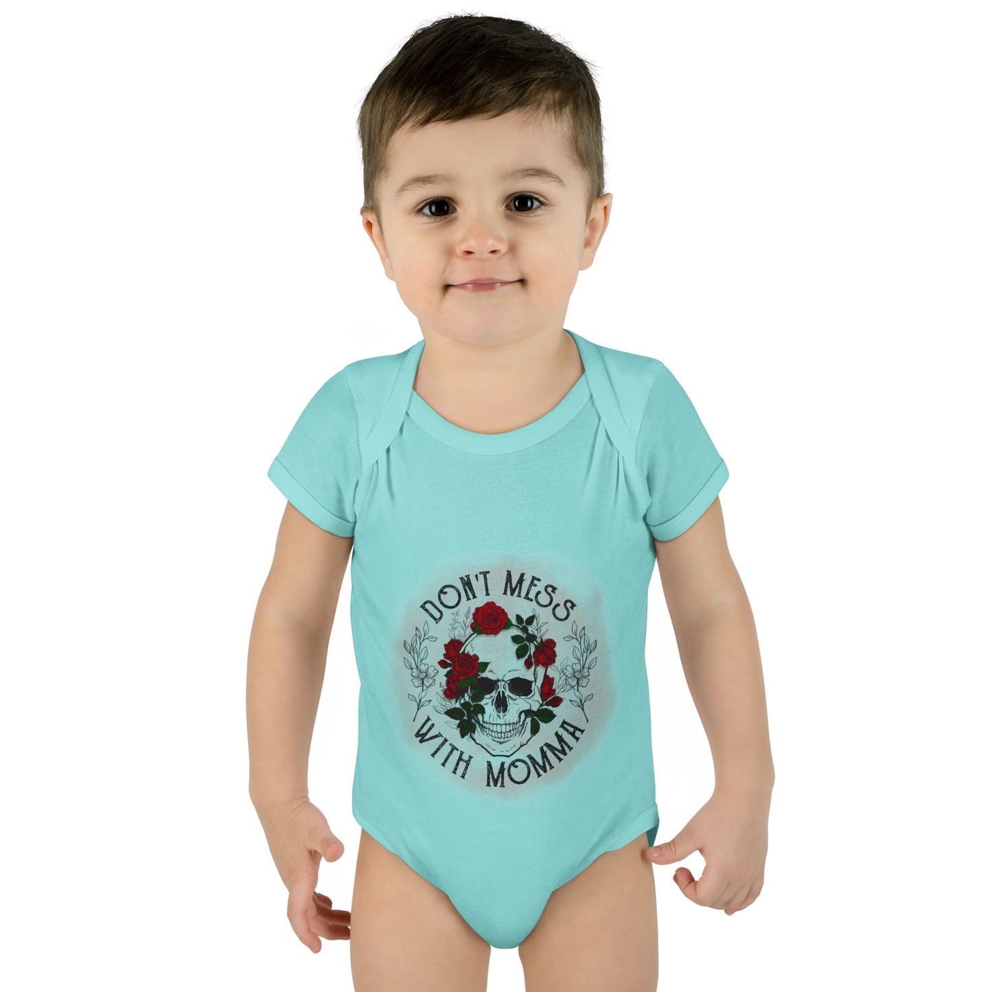 Goth Baby Bodysuit - Skull and Flowers Design - Don't Mess with Momma