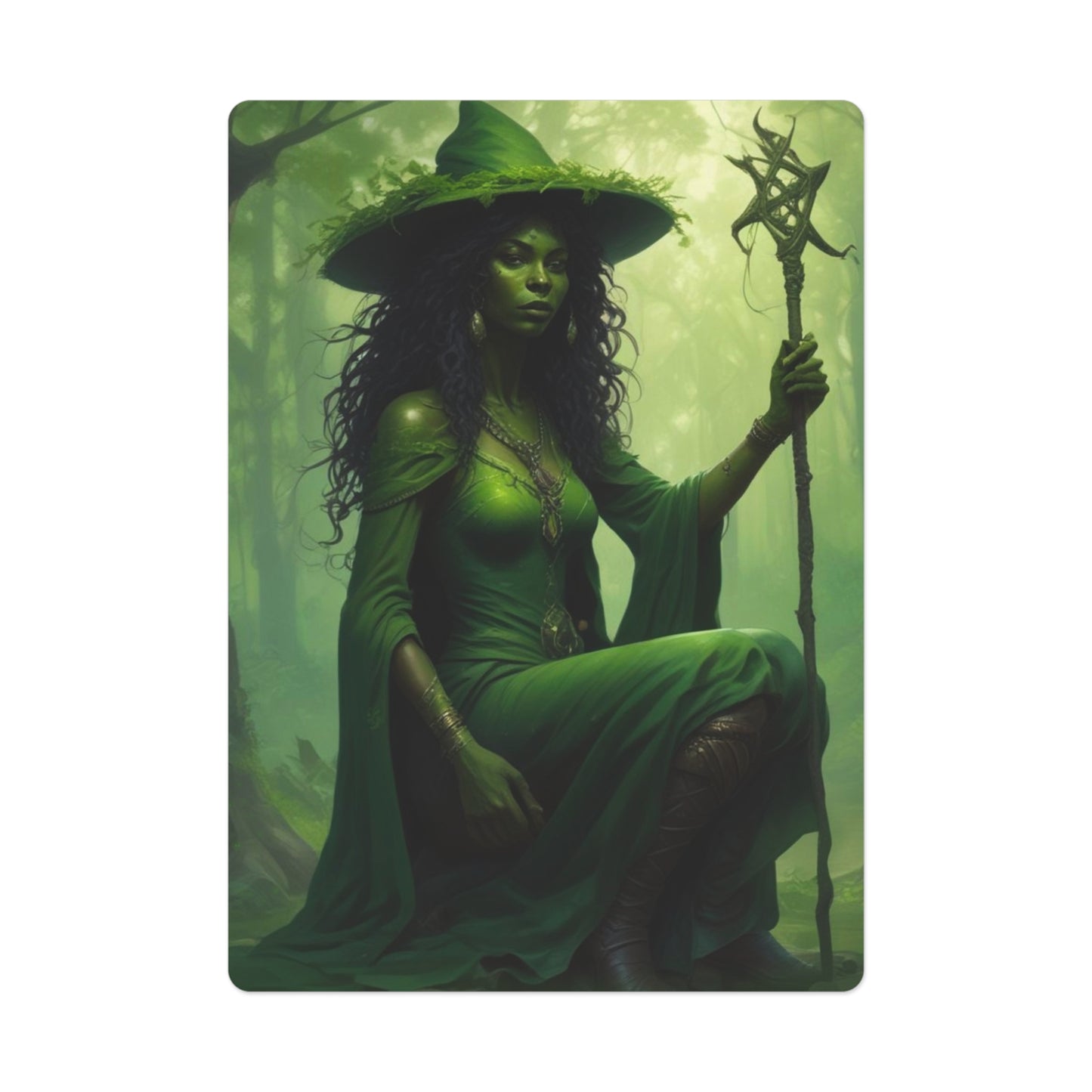 Customized Playing Cards - Beautiful Green Witch Design for Family and Friends Fun!