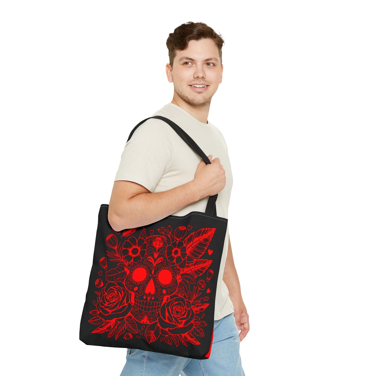 Red and Black Sugar Skull Tote Bag