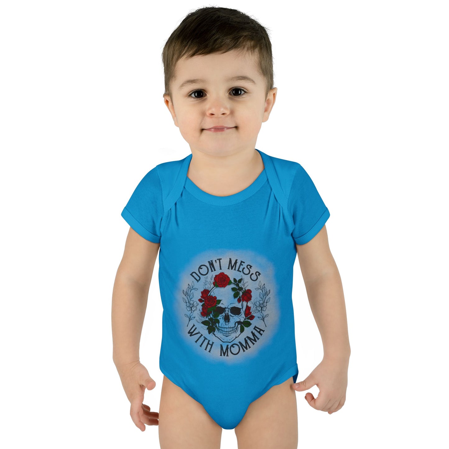 Goth Baby Bodysuit - Skull and Flowers Design - Don't Mess with Momma