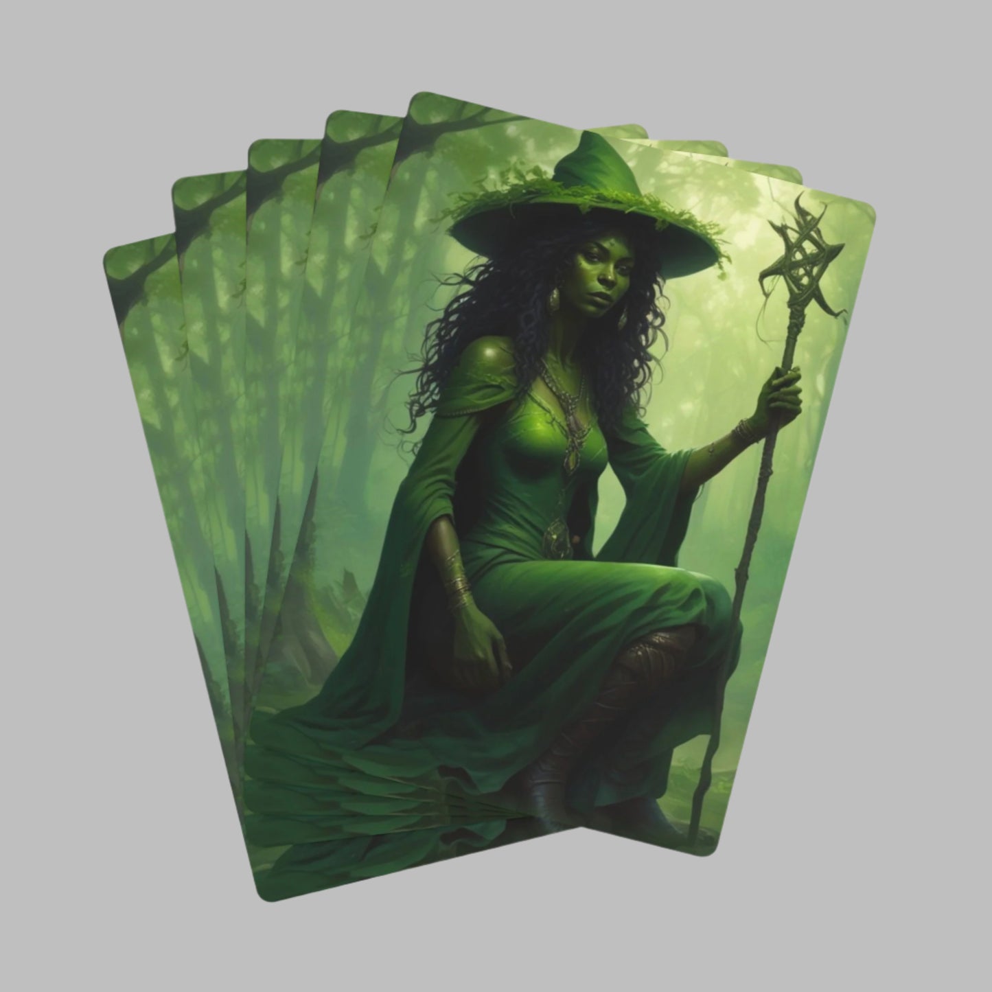 Customized Playing Cards - Beautiful Green Witch Design for Family and Friends Fun!