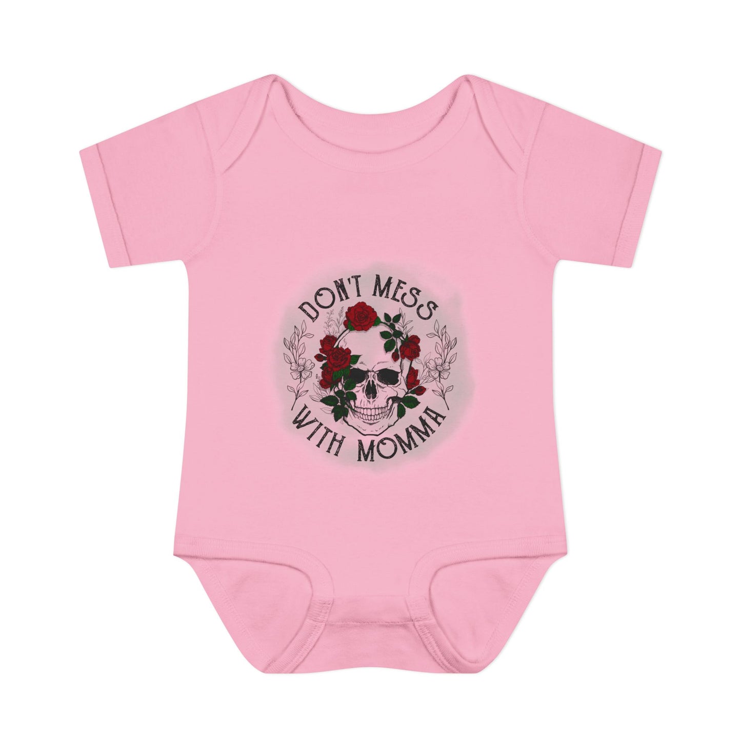 Goth Baby Bodysuit - Skull and Flowers Design - Don't Mess with Momma