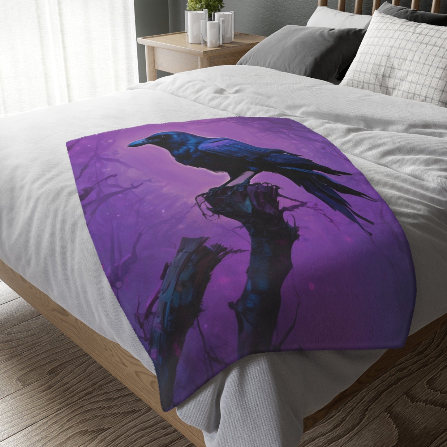 Velveteen Blanket - Crow in Purple Mist