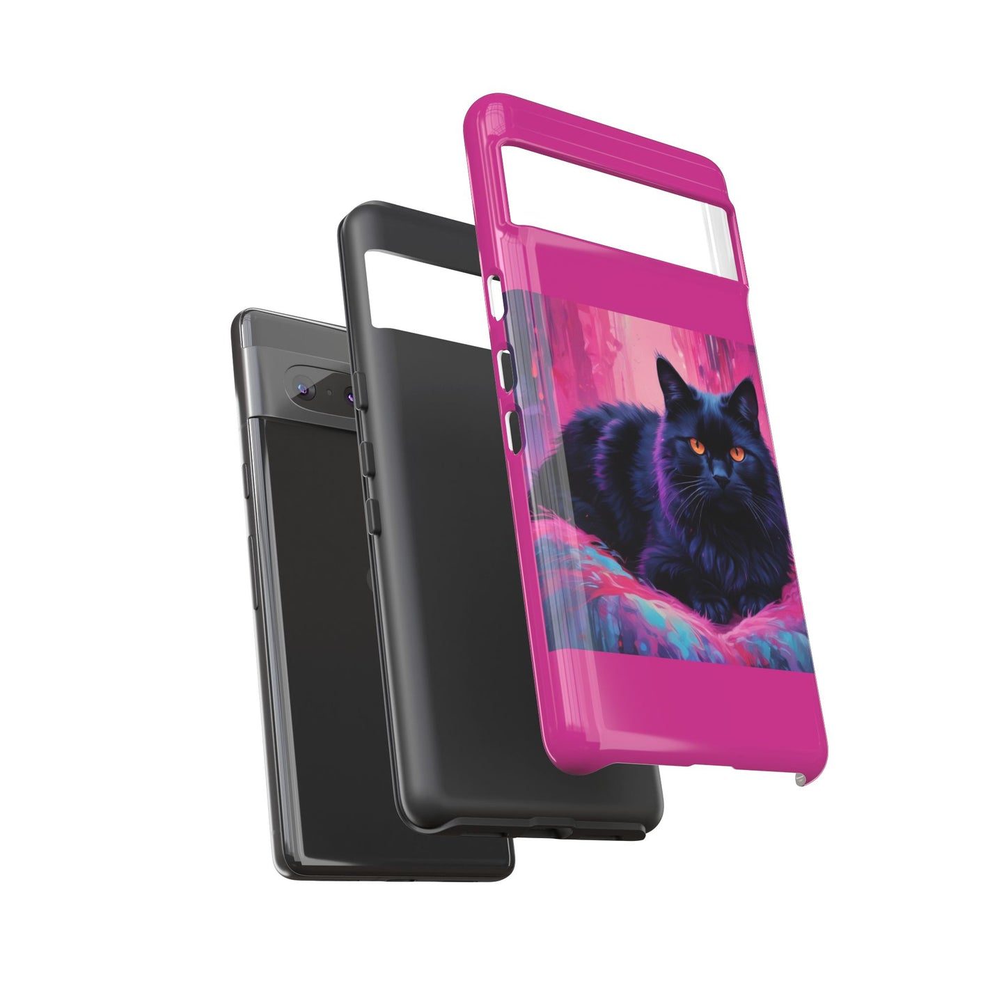 Phone Cases - Beautiful Black Cat Design - Glossy and Matte Finish - Pink Background