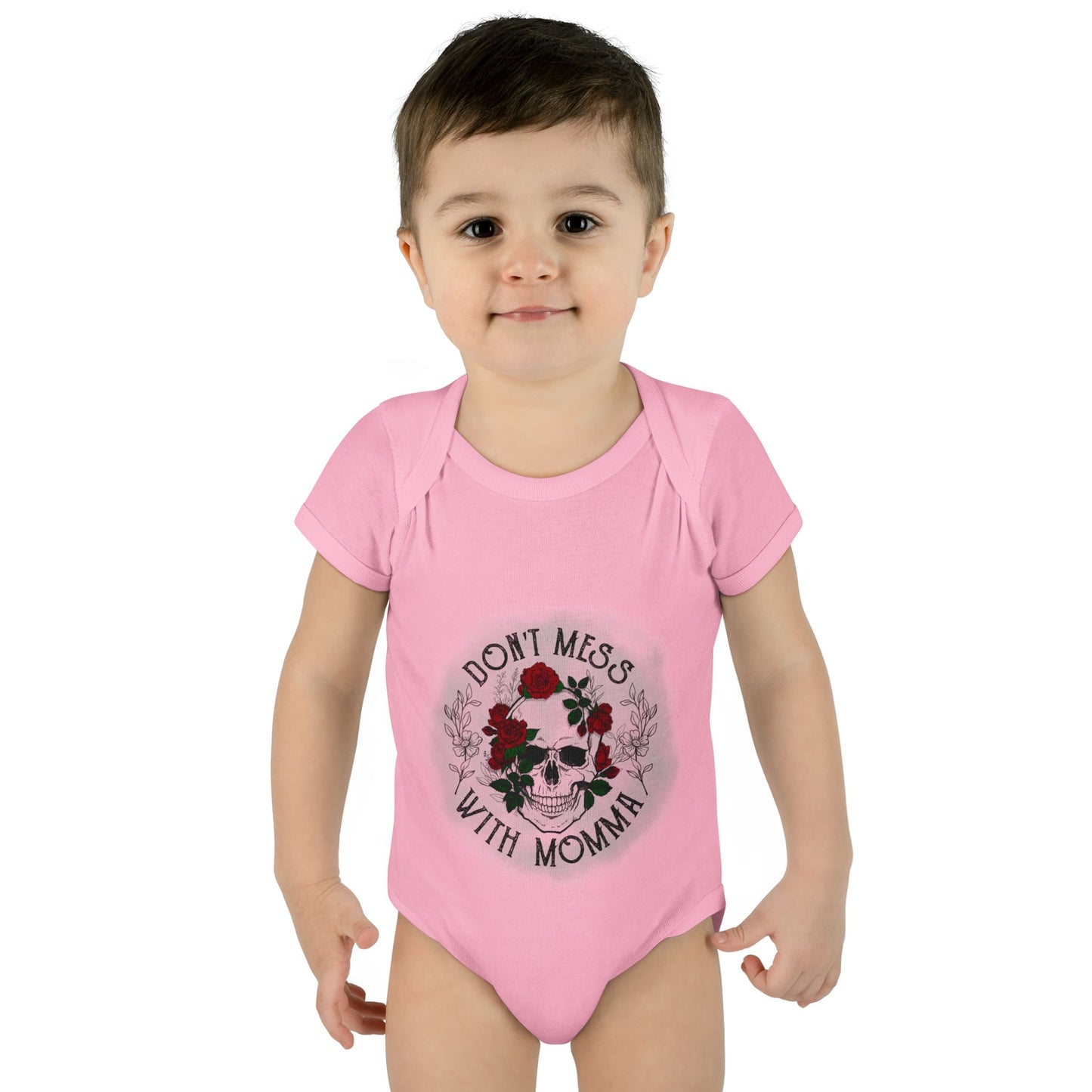 Goth Baby Bodysuit - Skull and Flowers Design - Don't Mess with Momma