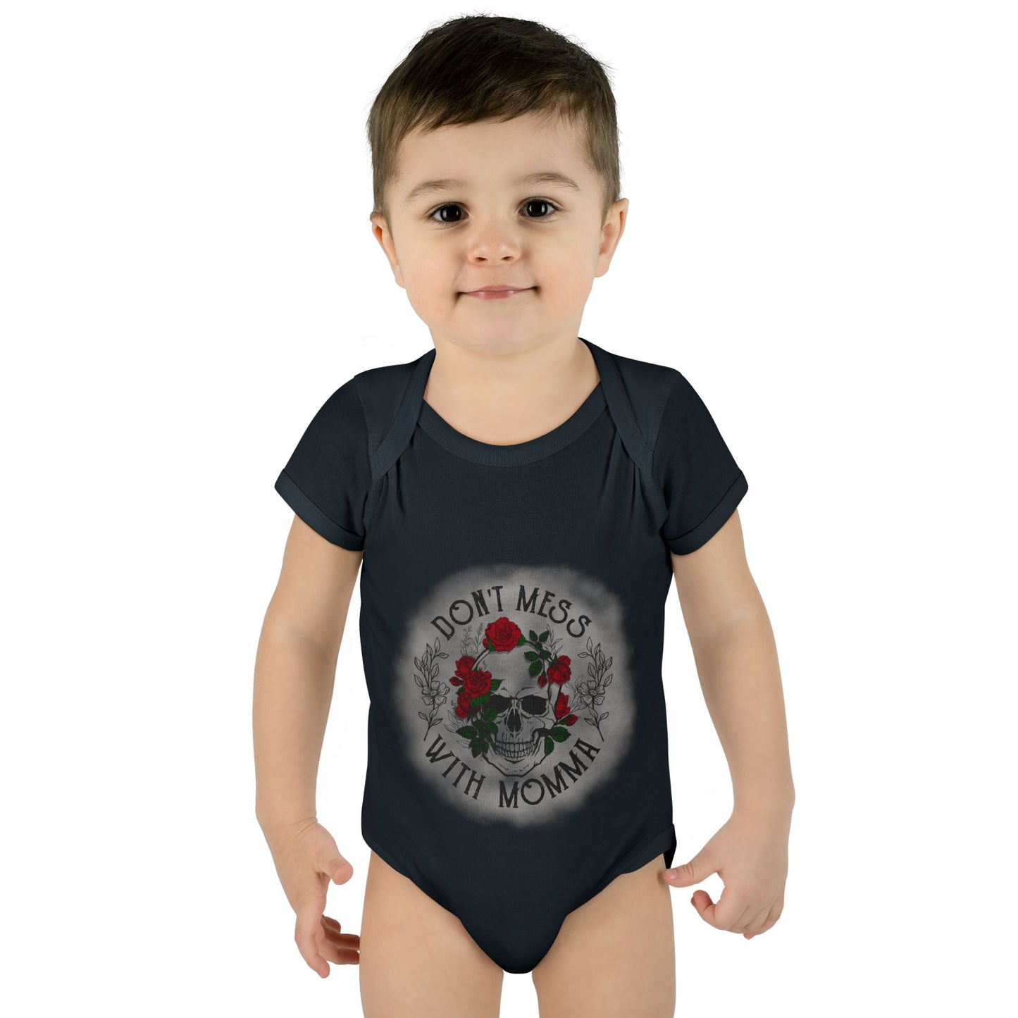 Goth Baby Bodysuit - Skull and Flowers Design - Don't Mess with Momma