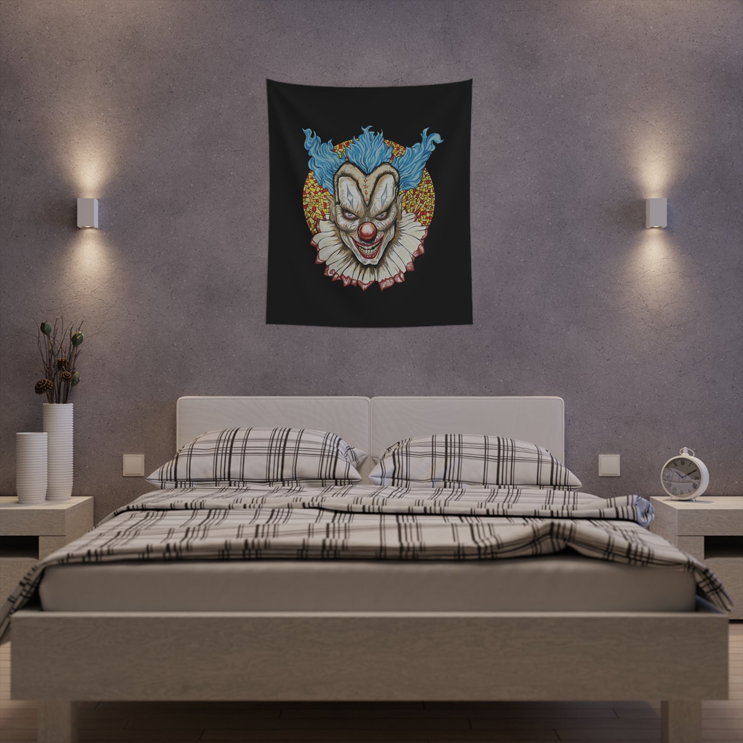 creepy horror clown wall tapestry gothic art