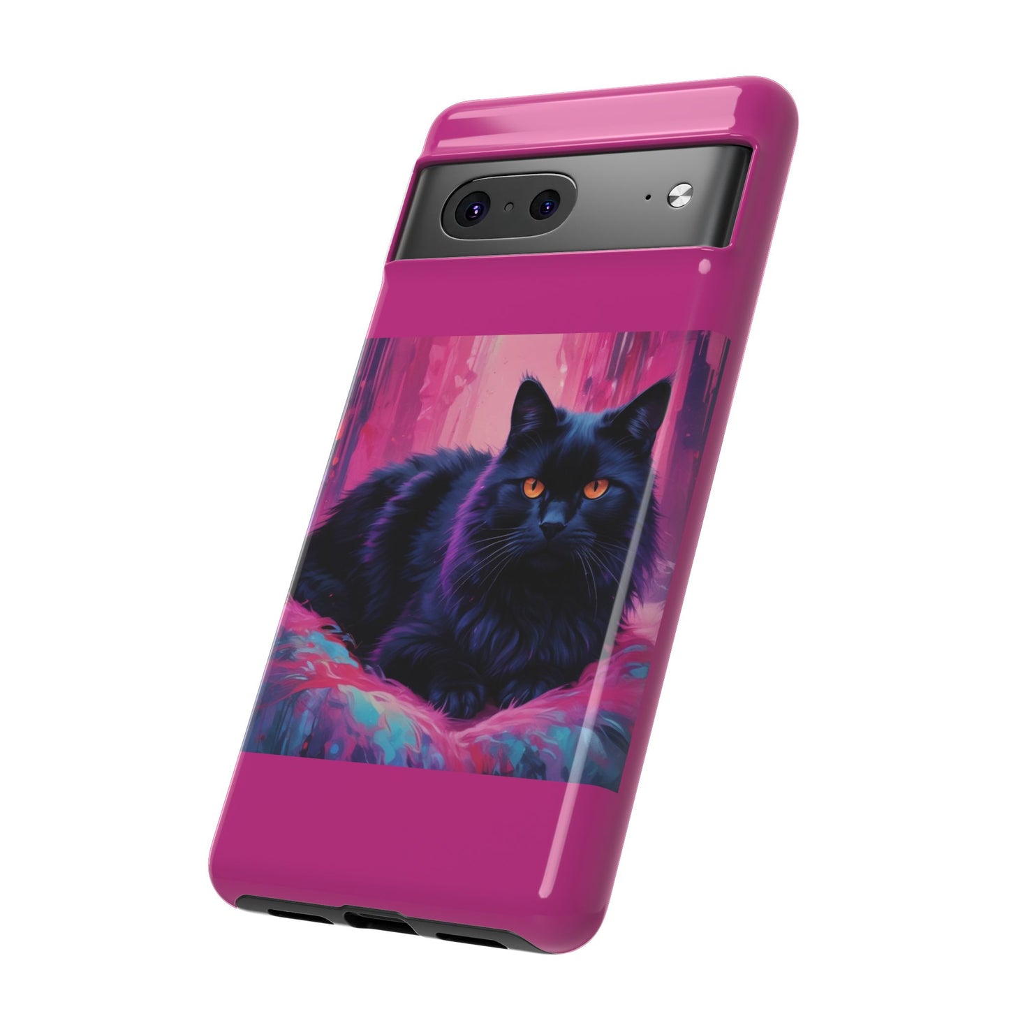 Phone Cases - Beautiful Black Cat Design - Glossy and Matte Finish - Pink Background