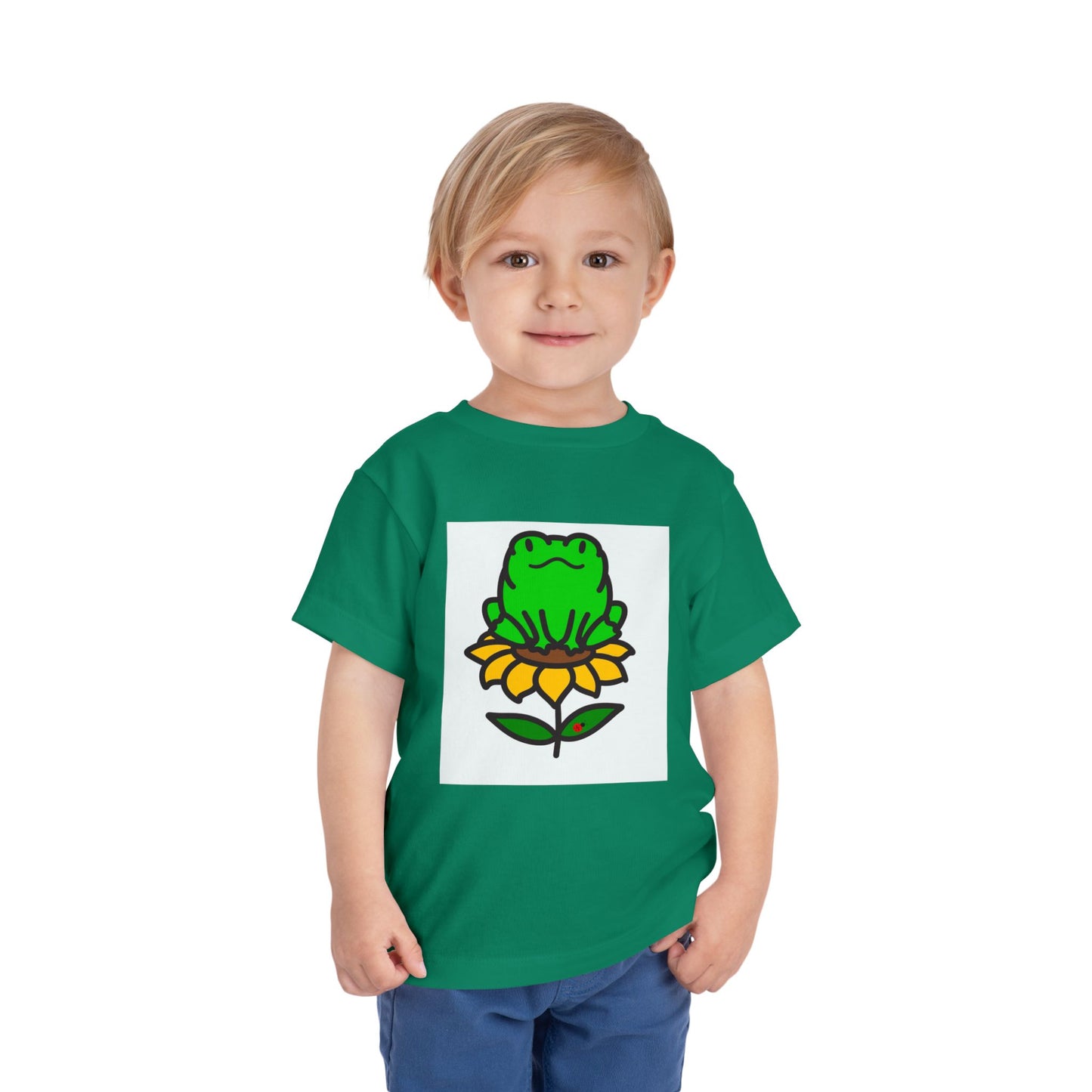 Toddler Tshirt Frog Sitting on Sunflower Short Sleeve Tee