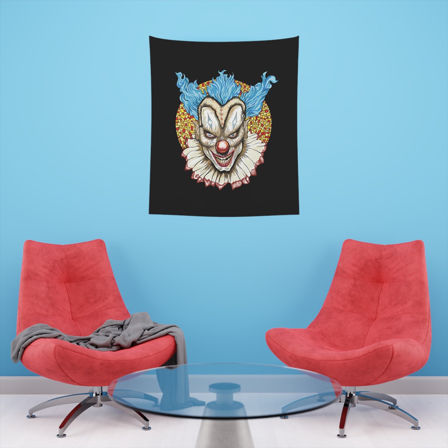 creepy horror clown wall tapestry gothic art