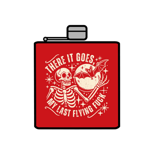 Stainless Steel Flask - Sarcastic Skeleton and Flying Bat Design