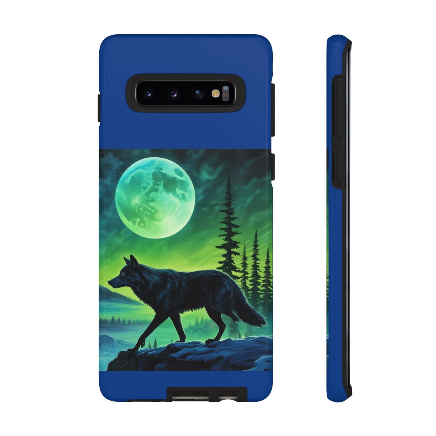 Blue Wolf Full Moon Northern Lights Forest Design Tough iPhone Case