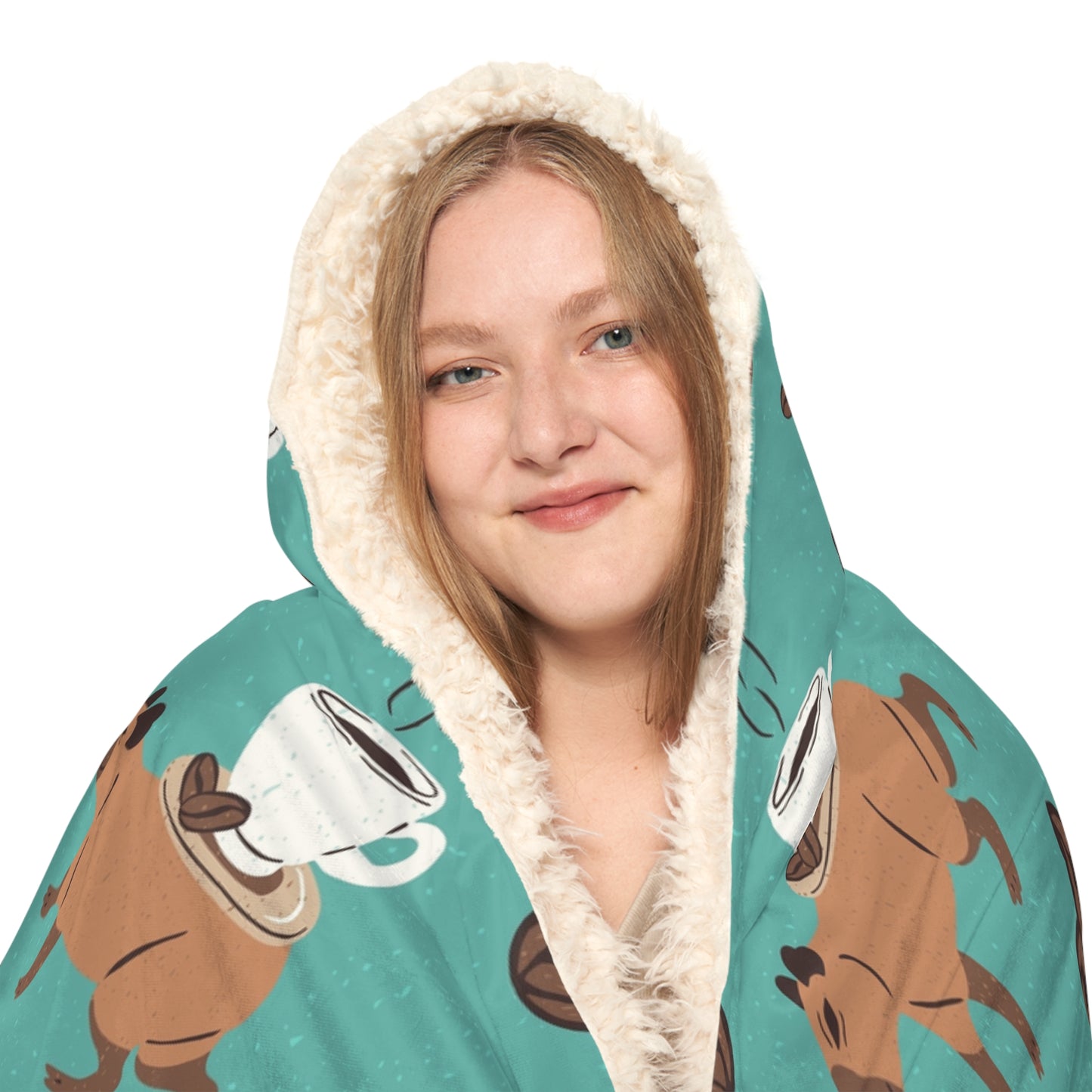 Hooded Snuggle Blanket - Capybaras and Coffee Print, Warm Cozy Microfleece or Sherpa Lining