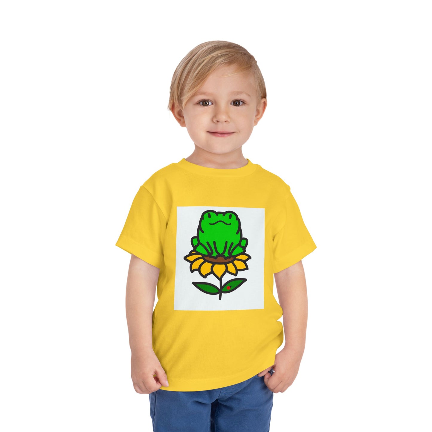 Toddler Tshirt Frog Sitting on Sunflower Short Sleeve Tee