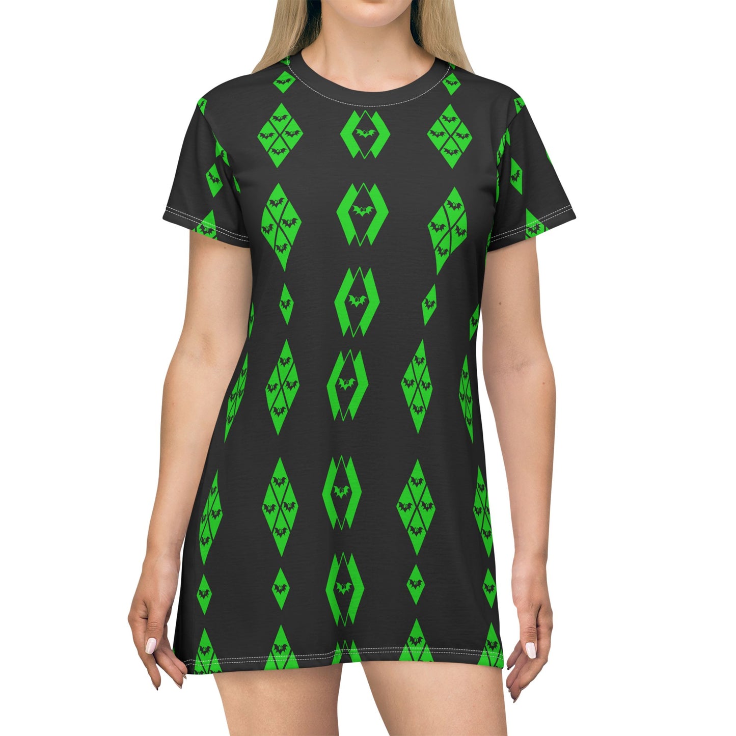 Mid Mod Bats T-Shirt Dress - Fun Quirky Goth Pattern AOP Custom Design