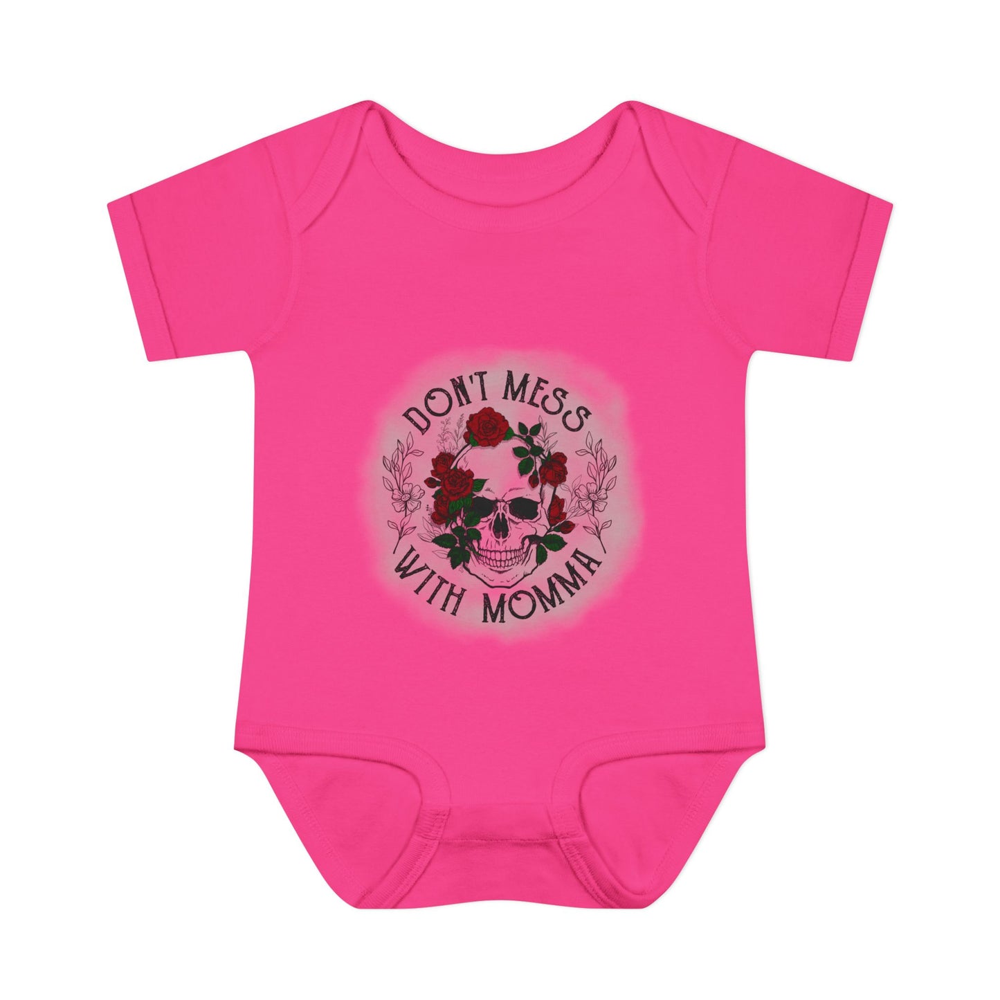 Goth Baby Bodysuit - Skull and Flowers Design - Don't Mess with Momma