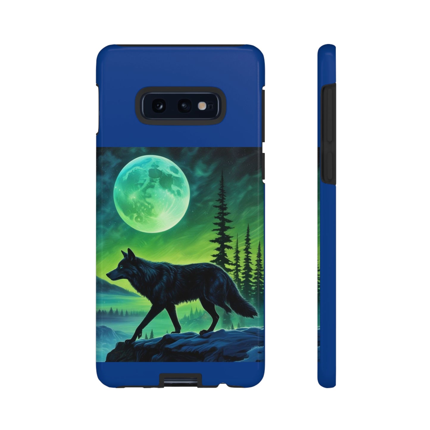 Blue Wolf Full Moon Northern Lights Forest Design Tough iPhone Case