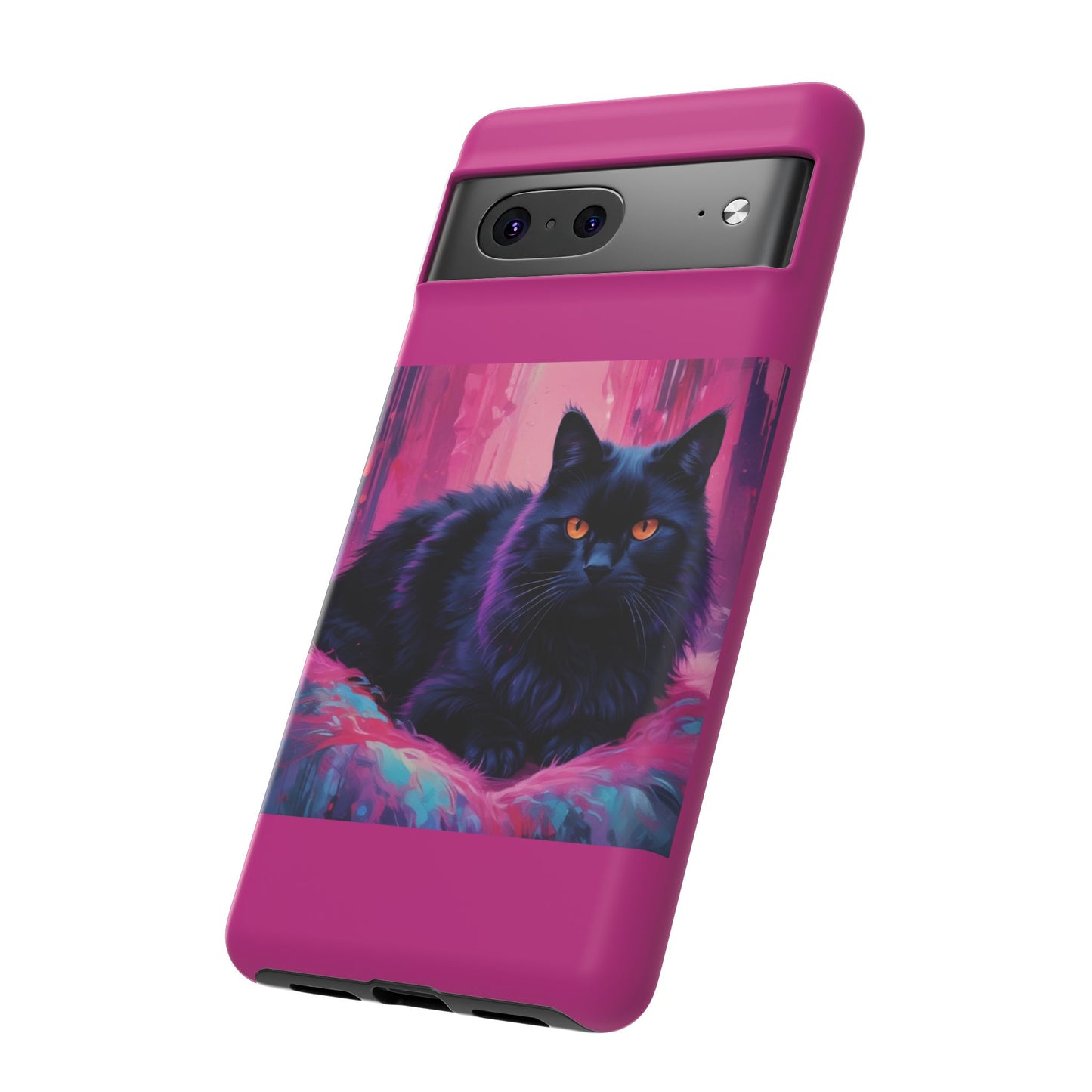 Phone Cases - Beautiful Black Cat Design - Glossy and Matte Finish - Pink Background