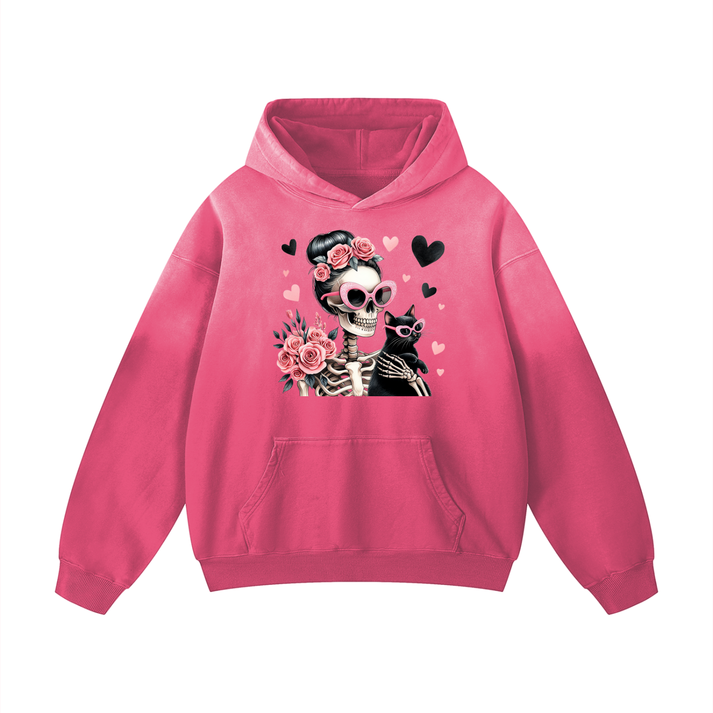 Oversized hoodie,Adult hoodie ,Women’s clothing ,Unisex clothing ,Skeleton lady,Skeleton cat lady,Cat,Lady and cat with glasses,Comfy,Warm and snuggly 