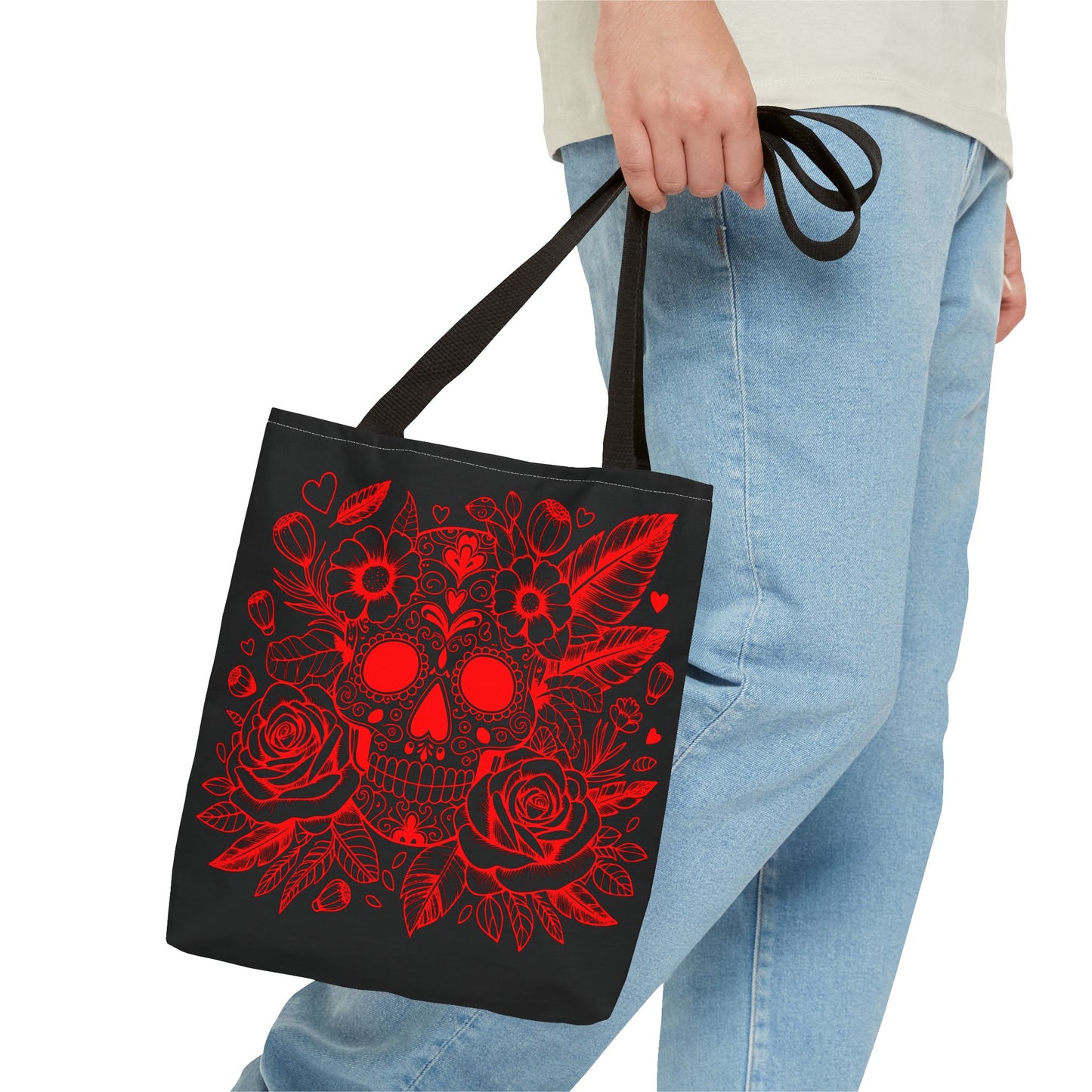 Red and Black Sugar Skull Tote Bag