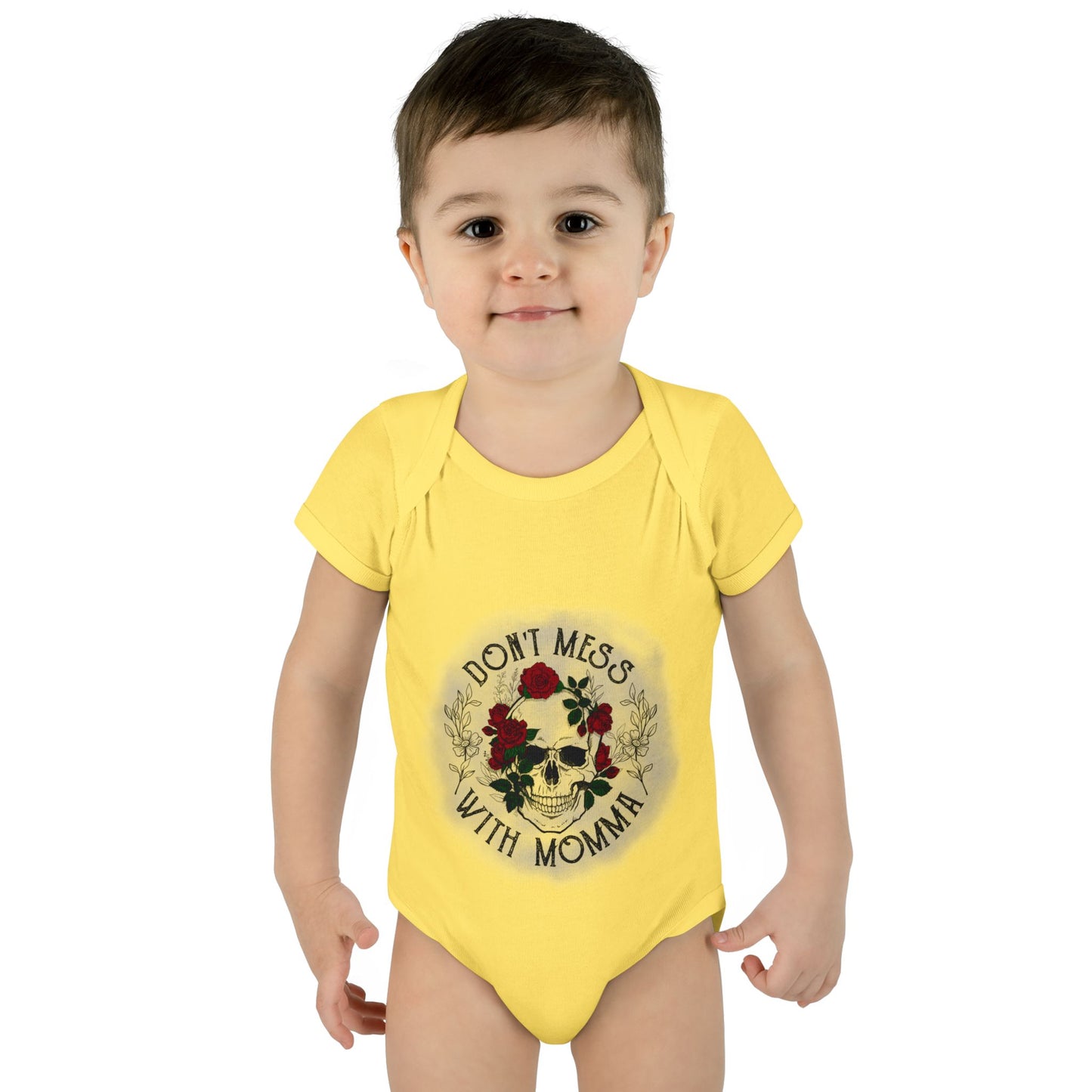 Goth Baby Bodysuit - Skull and Flowers Design - Don't Mess with Momma