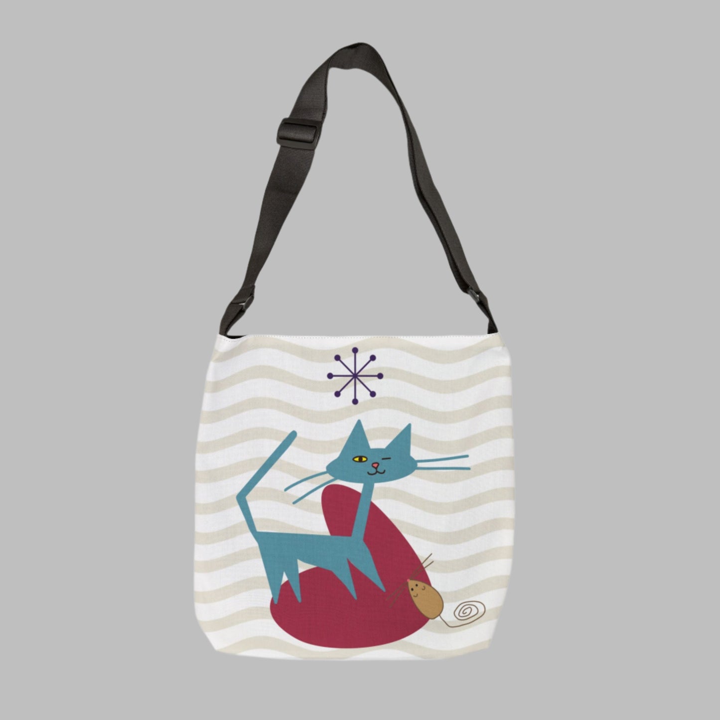 Mid Century Cat and Mouse Adjustable Tote Bag