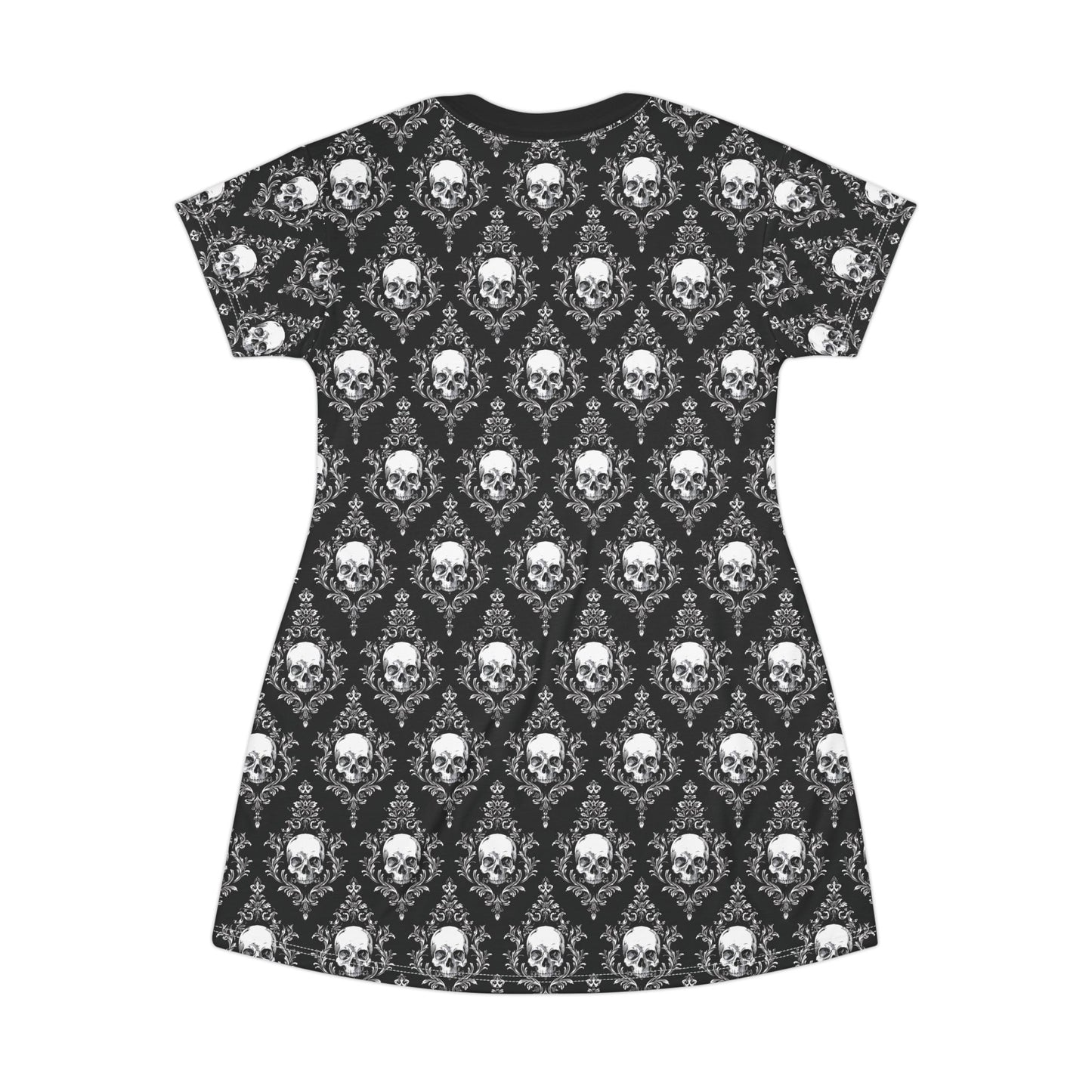 Black and White Damask Skulls Tshirt Dress